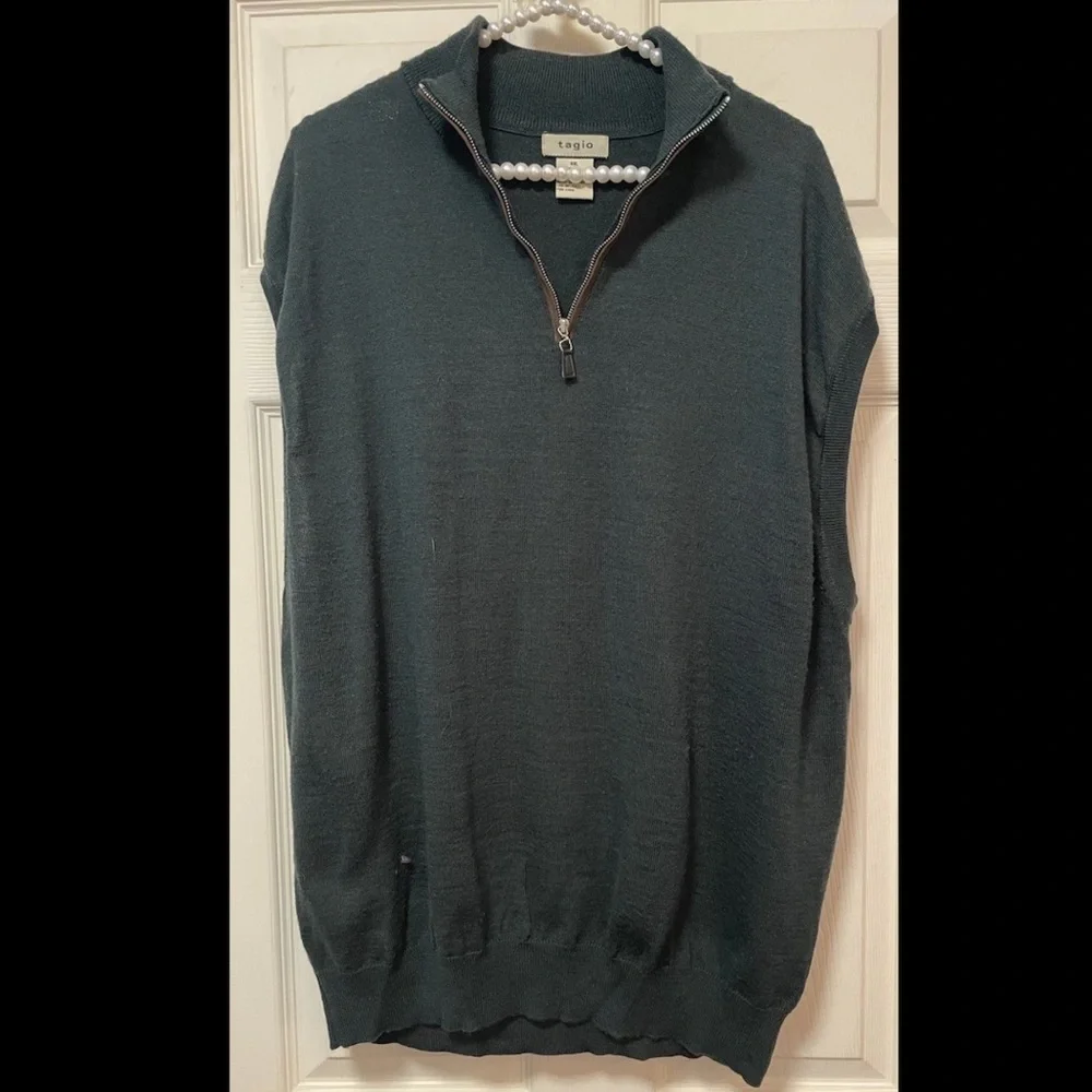 Tagio Wool Blend Forest Green Sweater Vest Men XXL 1/4 Zip Pullover Golf Preppy